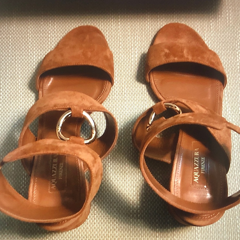 Aquazzura Suede Ankle-Strap Heels in Cognac Brown - Picture 2 of 8